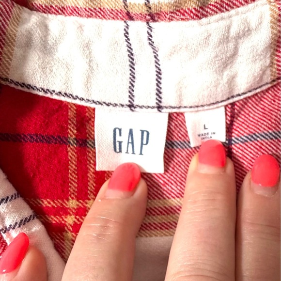 Gap Womens Red White Plaid Flannel Button Down Shirt Large 100% Cotton Long Slv - Picture 12 of 13
